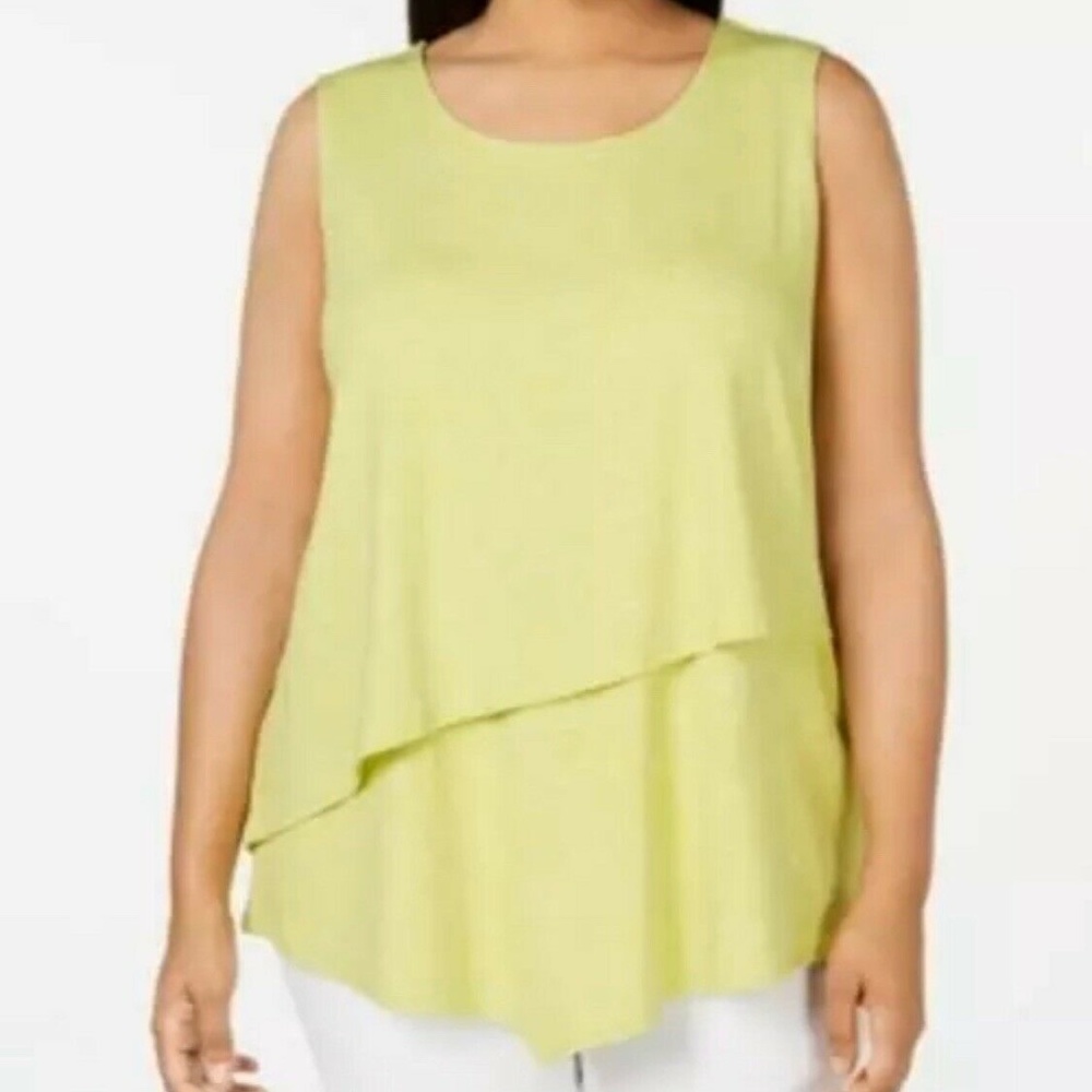 Alfani Plus Size Blouse Printed Top Dot Pattern Yellow (Green lime) New 2X & 1X
